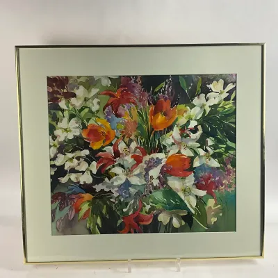 1310 Anne Lewis Jones Klinefelter Original Watercolor “Red Hot Dogwood with Relish”