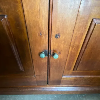 1311 Antique Cherry Two-Piece Step-Back China Cabinet with Original Glass
