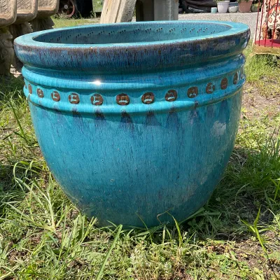 1094 Large Turquoise Blue Glazed Ceramic Garden Planter