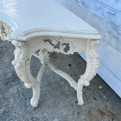1280 Ornate French Rococo Style Carved Painted Console Table