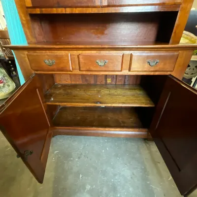 1311 Antique Cherry Two-Piece Step-Back China Cabinet with Original Glass