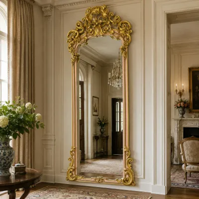 1606 Monumental French Rococo Revival Gilt & Pink Pier Mirror – Approx. 10 Ft.