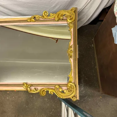 1606 Monumental French Rococo Revival Gilt & Pink Pier Mirror – Approx. 10 Ft.