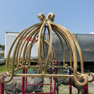 1090 Pair of Monumental Red & Gold Metal Garden Obelisks / Plant Stands