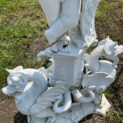 1091 Pair of Monumental Cherub & Winged Dragon Garden Sculptures