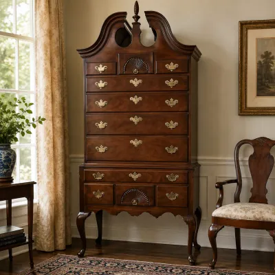 1290 Hickory Chair Co. Mahogany Queen Anne Style Highboy Chest-on-Chest