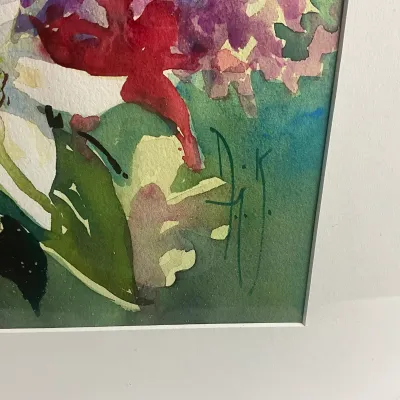 1310 Anne Lewis Jones Klinefelter Original Watercolor “Red Hot Dogwood with Relish”