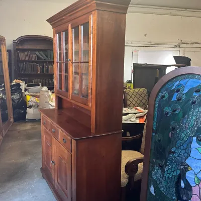 1311 Antique Cherry Two-Piece Step-Back China Cabinet with Original Glass