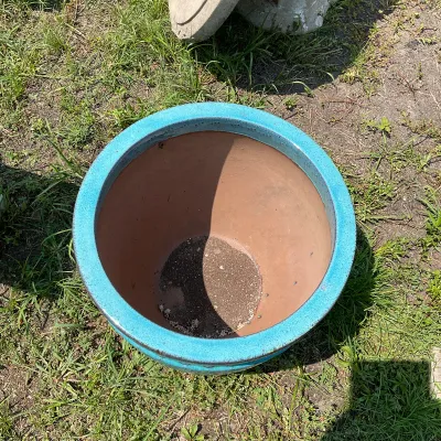 1094 Large Turquoise Blue Glazed Ceramic Garden Planter