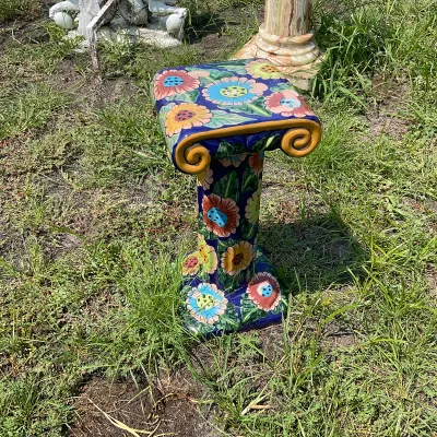 1093 Hand-Painted Floral Ceramic Garden Pedestal / Plant Stand