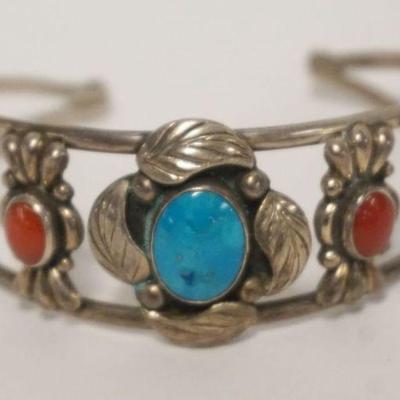 1185	TURQUOISE STONE CUFF BRACELET, 925 MEX AND MAKERS MARK
