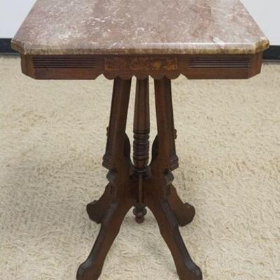 1133	VICTORIAN WALNUT MARBLE TOP TABLE, APPROXIMATELY 22 IN X 16 IN X 29 IN HIGH
