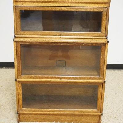 1108	OAK GLOBE WERNICKE 3 SECTION BARRISTER BOOKCASE, APPROXIMATELY 34 IN X 14 IN X 49 IN
