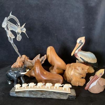 Glass wood and ceramic animals