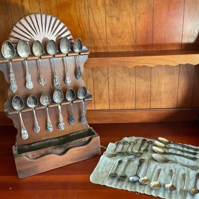 Collectible sterling silver souvenir spoons & wall display
