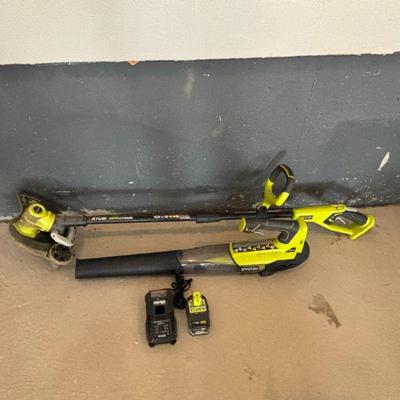 Lot #194 - Ryobi 18V Blower(P21081) & 13" String Trimmer(P2008) with Battery, Charger, & String