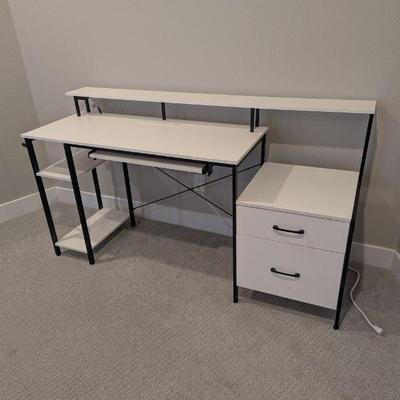 Lot #149 - Modern White Writing Desk with Storage & Shelves