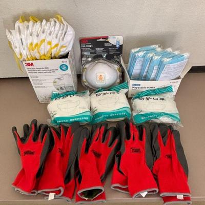 Lot #184 - Safety Gear Lot - 3M N95 Respirators, Disposable Masks & Grease Monkey Work Gloves.