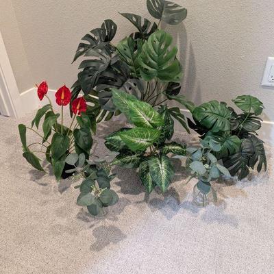 Lot #175 - Artificial Plant Lot - Various Greenery Including Monstera and Anthurium.