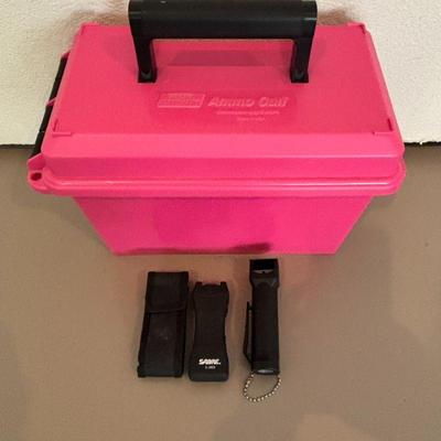 Lot #199 - Pink MTM Case-Gard Ammo Can with SABRE Self-Defense Tool and Pepper Spray