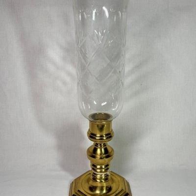 Brass photophore with cut glass shade, 16 3/4”