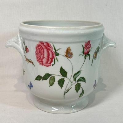 Raynaud Ceralene Limoges France MON HARDIN flowers porcelain cache pot, 7” x 9 2/2”