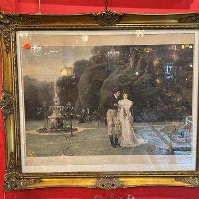John Haynes Williams signed hand colored steel engraving c 1890-1900, gilt frame, 34 1/2” x 28 1/2”