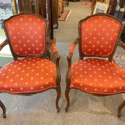 Pair of antique French Louis XVI fauteuils, reupholstered,