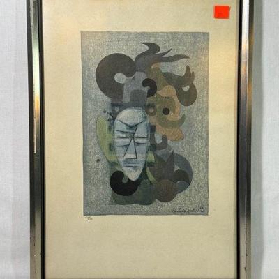 Japanese woodblock “Primitive Energy” by Hodaka Yoshida, signed and dated ‘56, limited edition 12/20