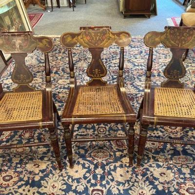Three Classical Fancy Chairs c 1820 York, PA, original paint and stenciling, 18” x 31 1/2”