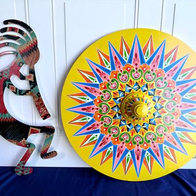 Costa Rican Hand-Painted Caretta & Native Dancing Kokopelli Metal Wall Art