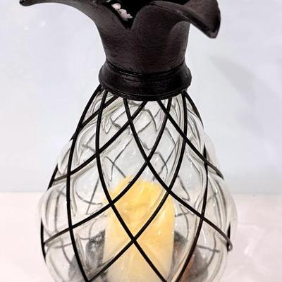 Glass Pineapple LED Hurricane Lantern (12”)
