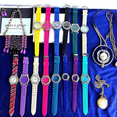 Elegant Jewelry Collection – Geneva Watches, Viviani Timepiece & Stunning Necklaces (Comes with Free