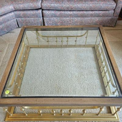 Mid Century Glass and Brass Coffee Table