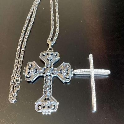 1974 Sarah Coventry Cross Pendant And Chain And Silver/CZ Cross Pendant