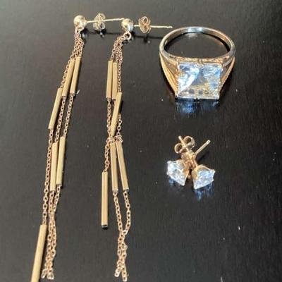 14k And CZ Ring And Earrings