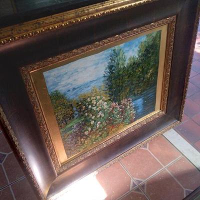 Oil on board large great wood frame