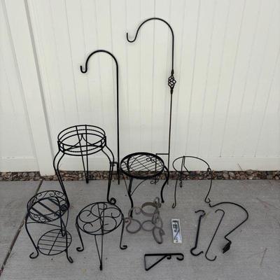 Lot #163 - Wrought Iron Plant Stand and Hook Lot