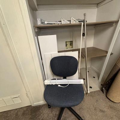 Lot #137 - Office Chair & Home Improvement Lot - IKEA Curtain Rods & Brackets, Rubbermaid Tracks & Brackets & More .