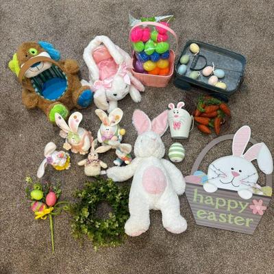 Lot #111 - Easter Decor Lot - Plush Bunnies, Eggs, and Accessories.