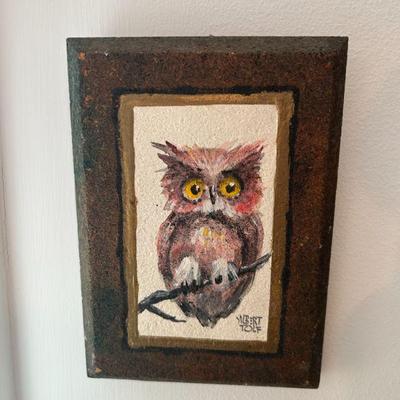 Original Mid Century miniature owl painting by artist Albert Tolf