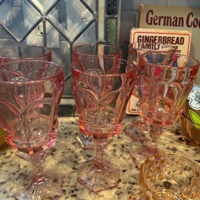 Set of 6 vintage D pink glass. 