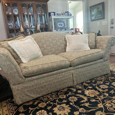 Skirted Damask sofa. Made by Key City Furniture. 