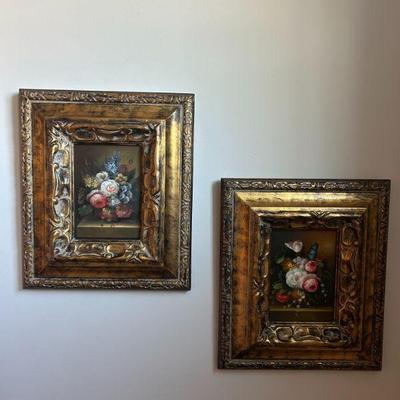 Pair of original paintings in solid wood frames 