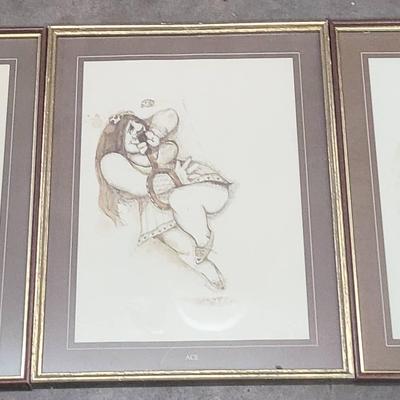 Trio of Framed Tennis Cartoons – “The Serve,” “Ace,” and “The Return”