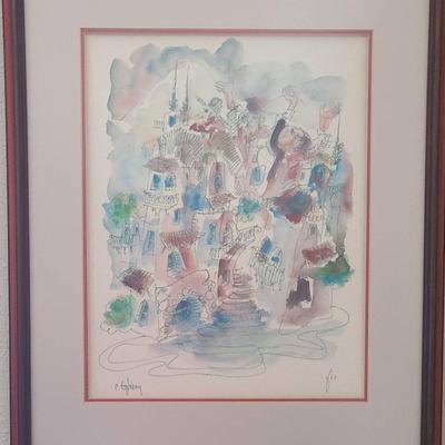 Peaceful Scenic Town - Watercolor Painting Artist Unknown