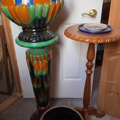 Pedestal With Matching Pot, Table, And Crock