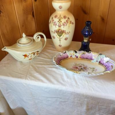 Vase, Teapot, Oil Lamp, & Serving Bowl