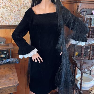 Mannequin With Stand In A Vintage Black Velvety Dress
