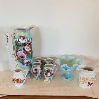 Tall Floral Pitcher With Matching Glasses, Small Pitchers & Bowls